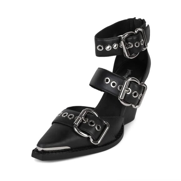 Jeffrey Campbell pointed toe pumps zipper buckle strap chunky heel shoes - Picture 2 of 4